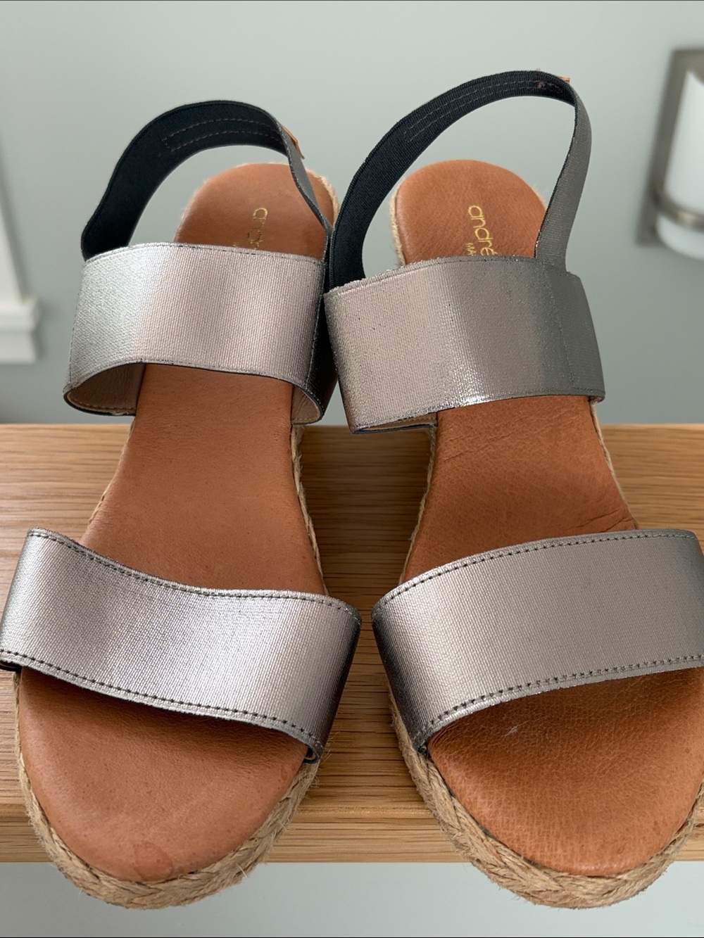 Andre Assous Metallic Silver Espadrille Slingback Sandals